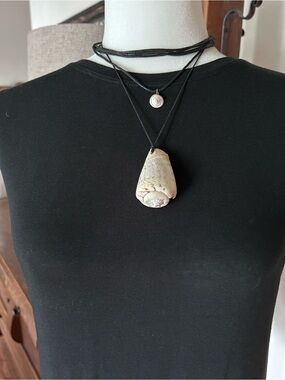 Free People Cream Shell Pendant Necklace on Black Cord